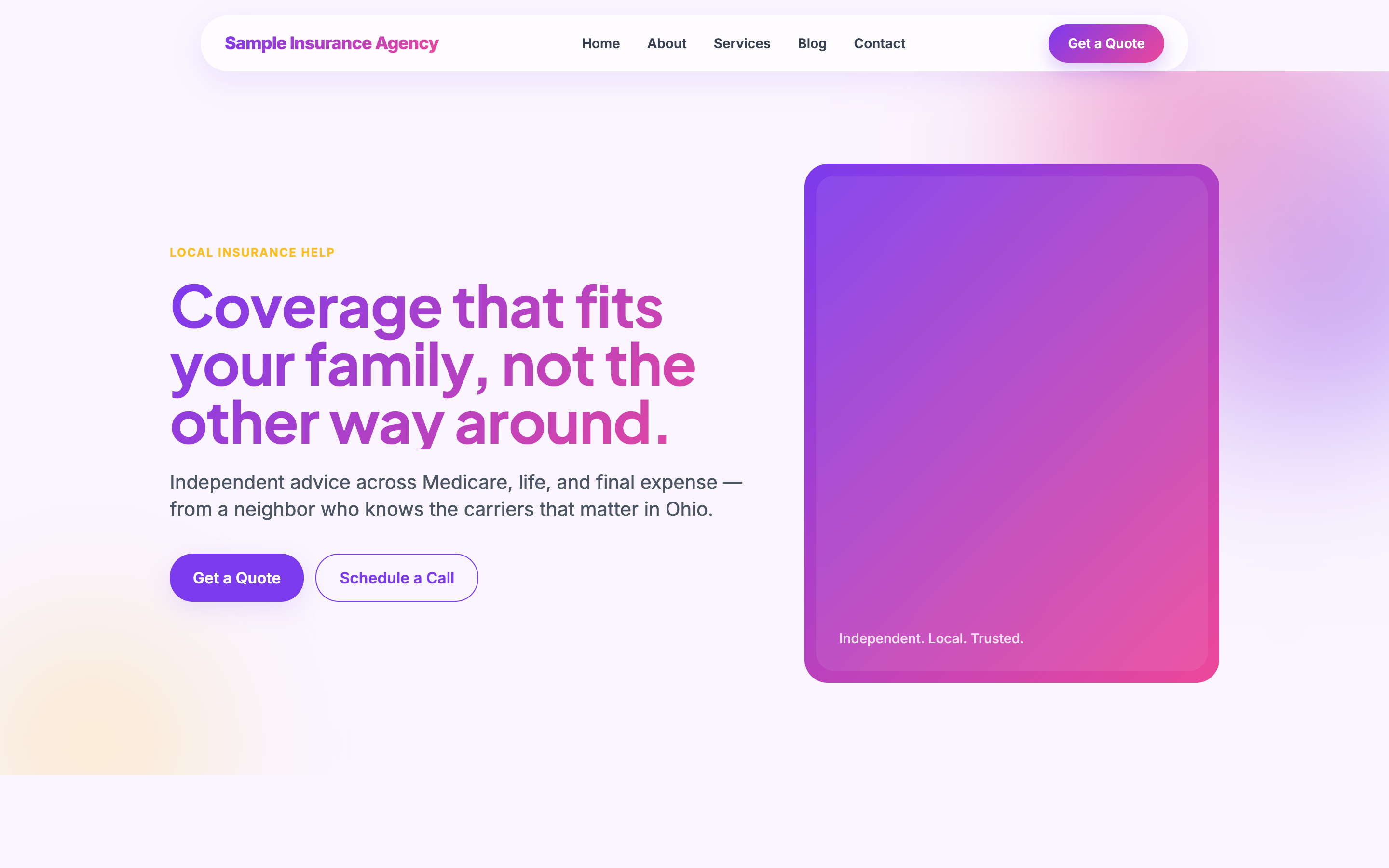 Aurora theme — an AI-generated independent insurance agent website