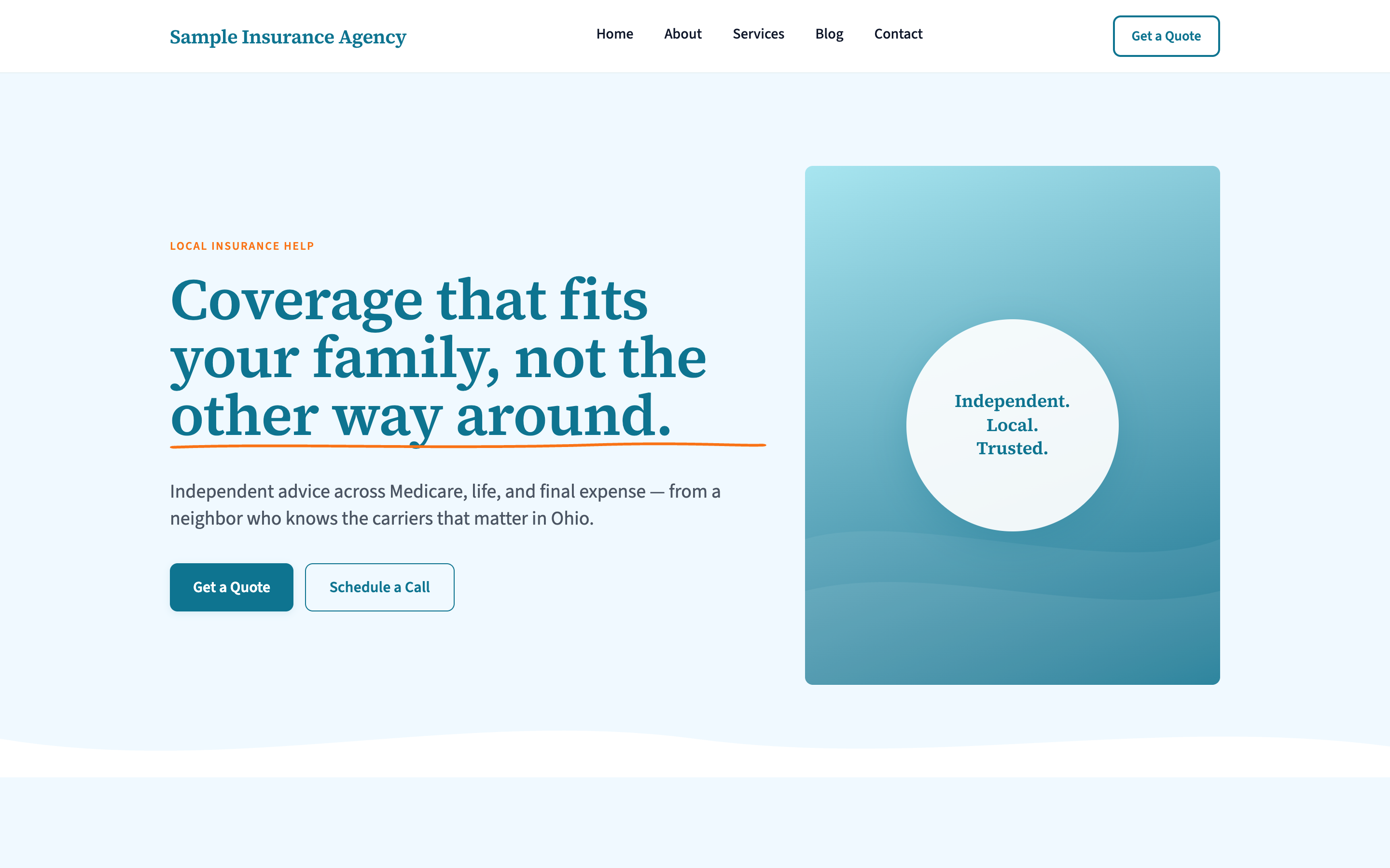 Coastline theme — an AI-generated independent insurance agent website