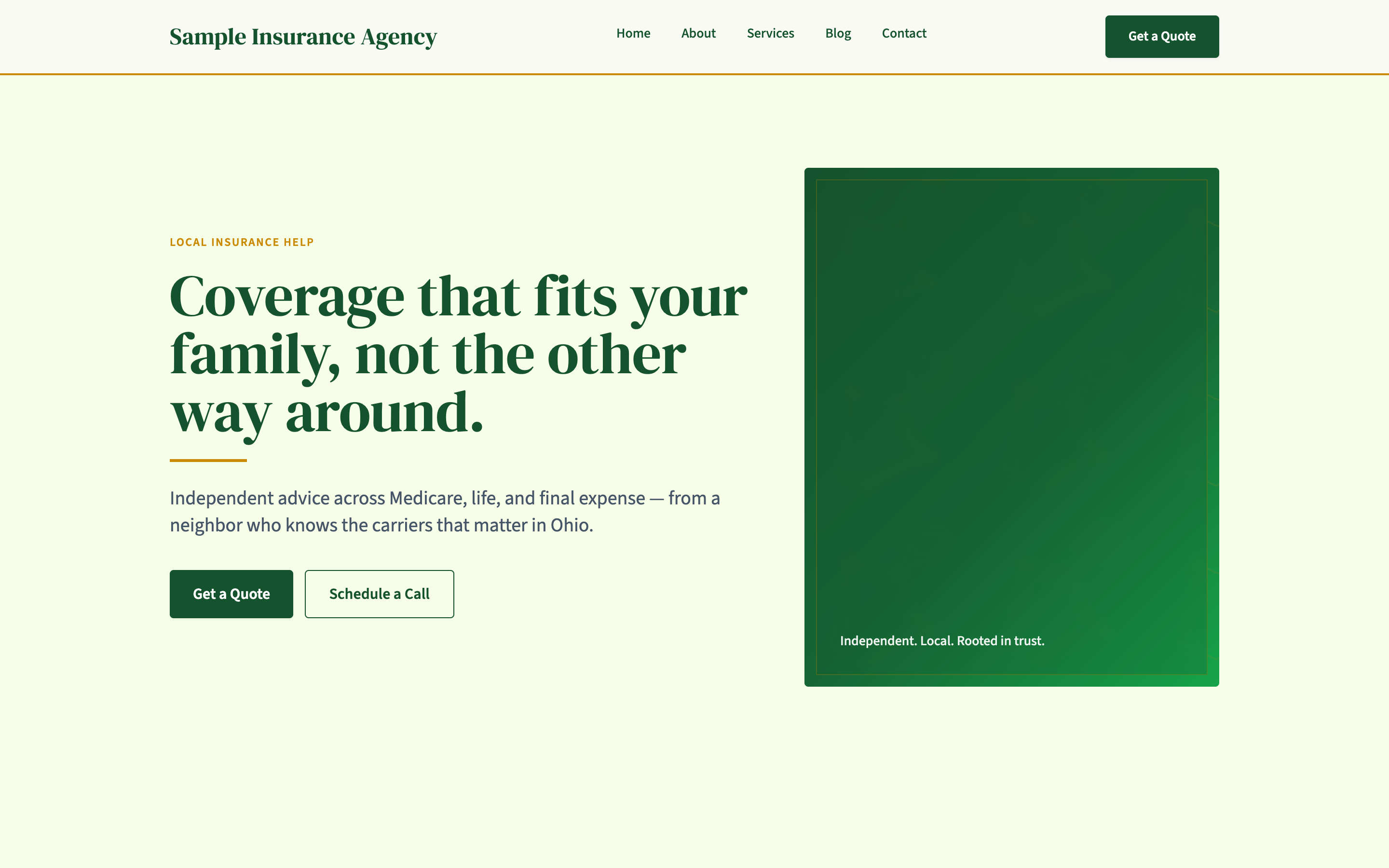 Forest theme — an AI-generated independent insurance agent website